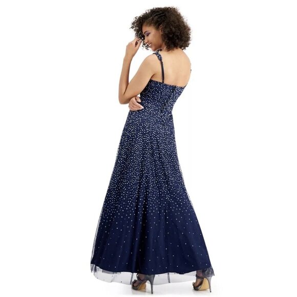 Trixxi Dress Womens 3 Navy Blue Glitter Dot Formal Gown Fit Flare Tulle MSRP 149 - Picture 2 of 16